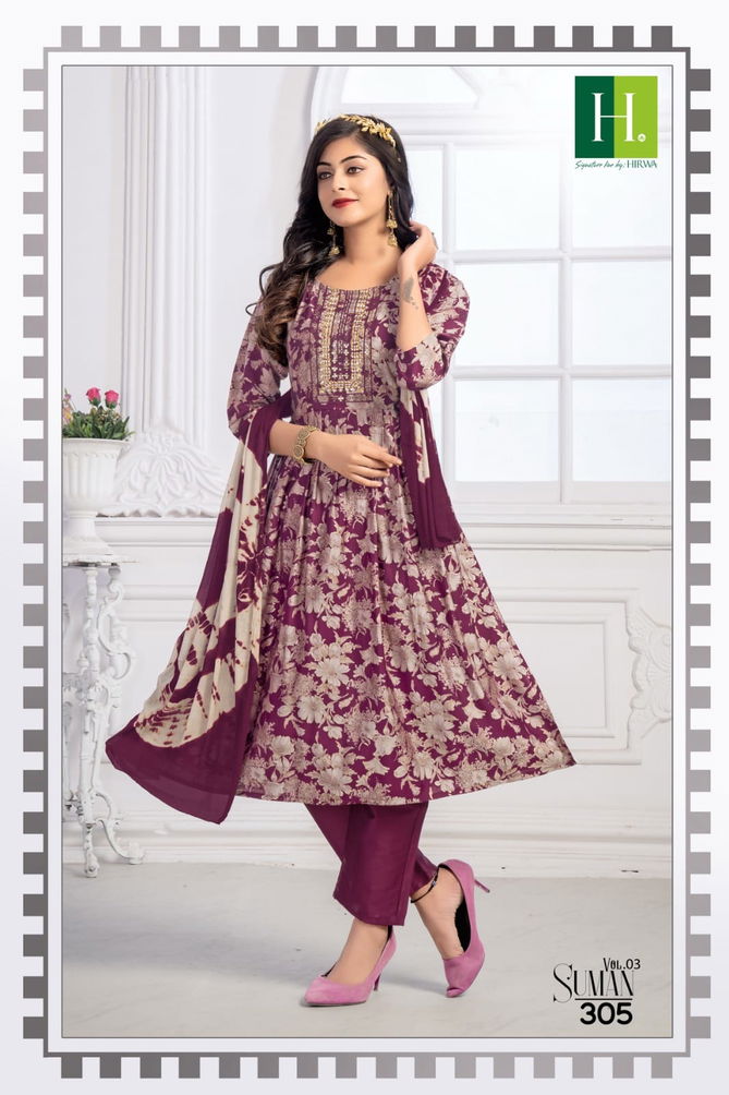 Hirwa suman vol 3 Naira cut Kurtis with embroidery Work